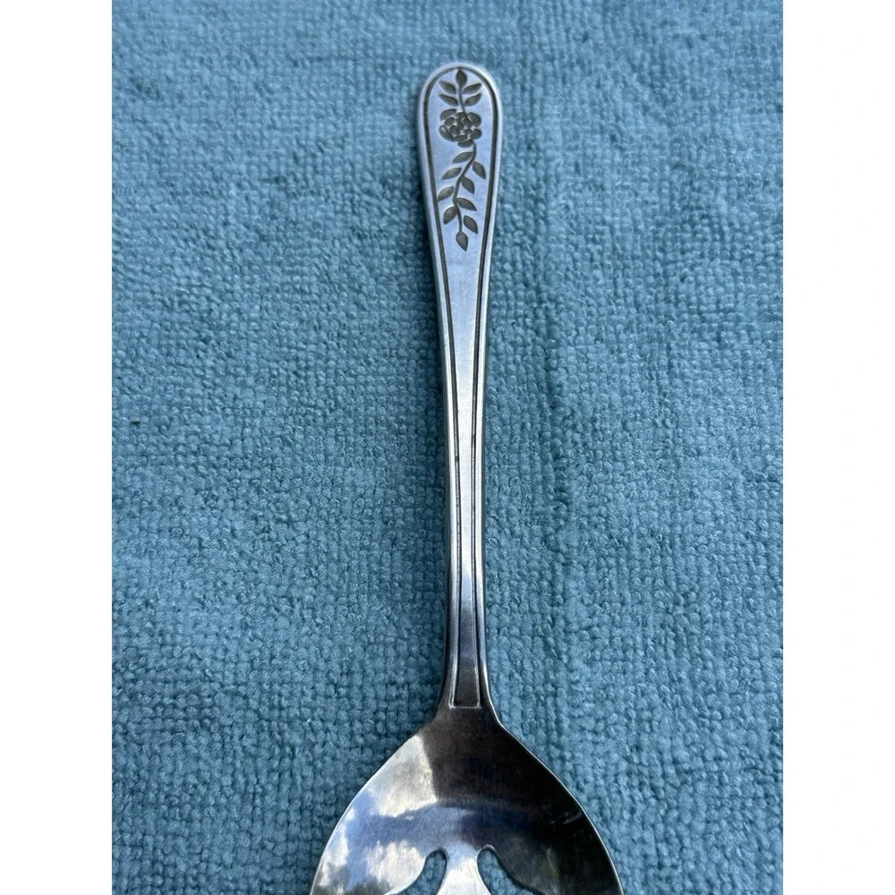 Rogers Floral Mist Pierced Serving Spoon Stainless Korea Discontinued Flatware